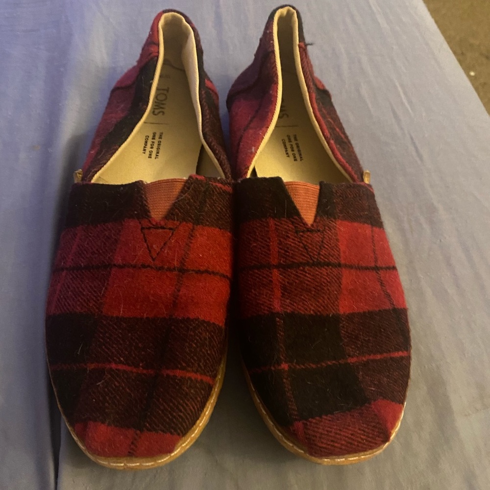 Toms Buffalo plaid slip ons size 9